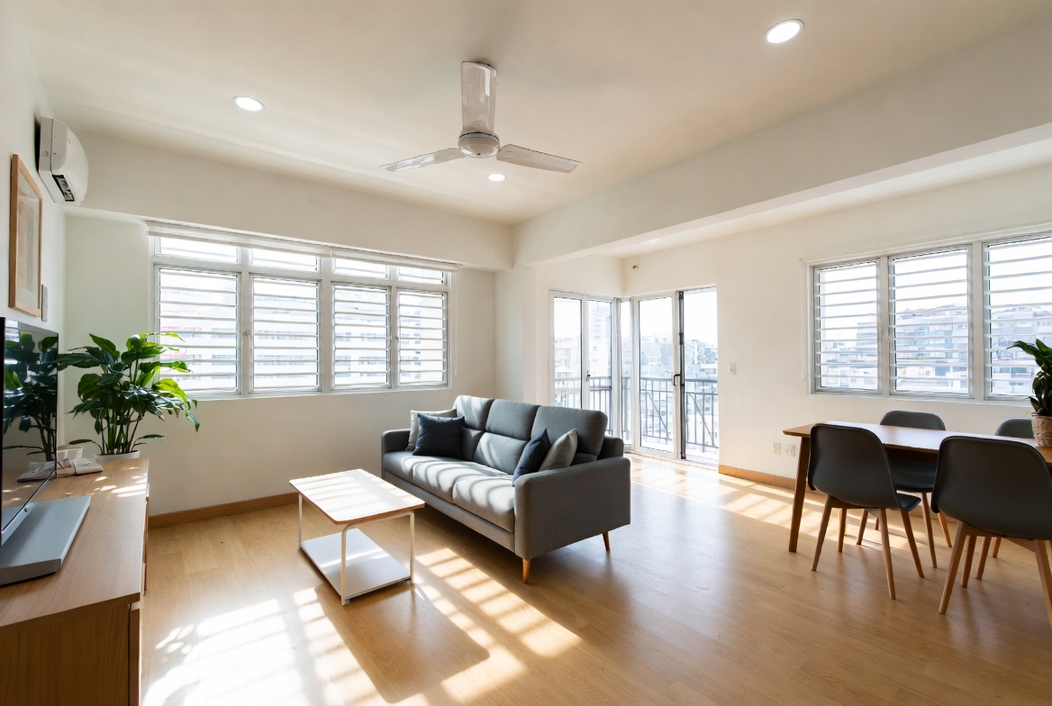 Clean bright interior with morning light